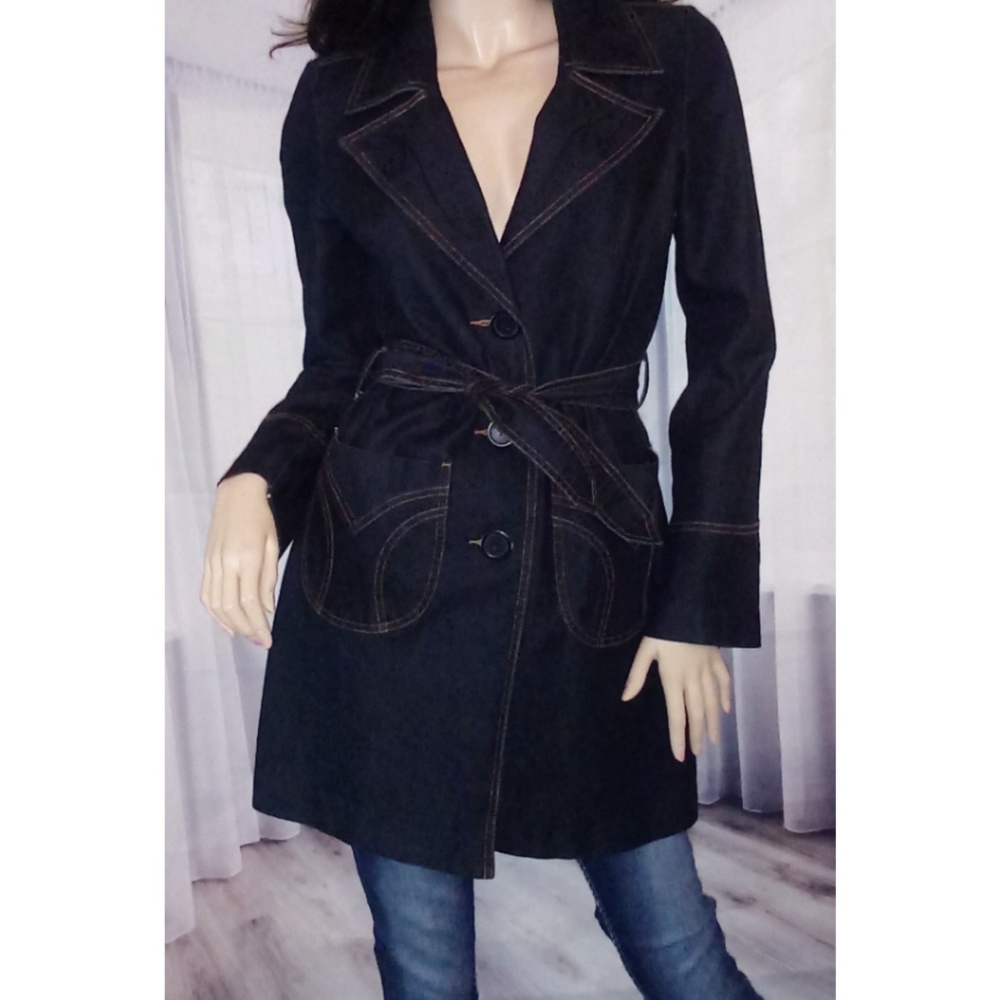 Dark denim blue trench coat jacket blazer S - Picture 1 of 2